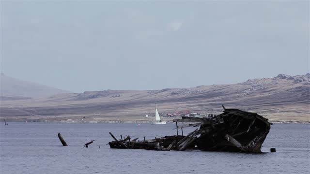 Wreck of the Sailing Ship Jhelum, in Port Stanley, Capital of the Falkland Islands (Islas Malvinas), South Atlantic Ocean.