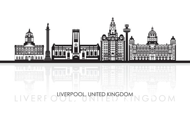 silhouette skyline panorama of liverpool, united kingdom - liverpool 幅插畫檔、美工圖案、卡通及圖標