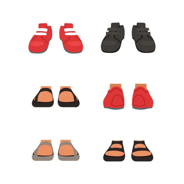 Vector illustration of Footwear set. Stylish male and female shoes cartoon vector illustration