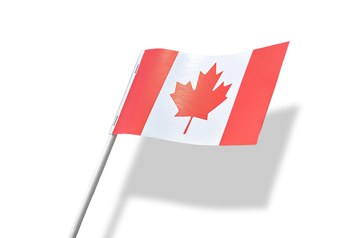 Canadian flag isolated cutout on white background with shadow