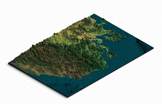 3d model of Tasmania island, the south of the Australian mainland. Isometric map virtual terrain 3d for infographic