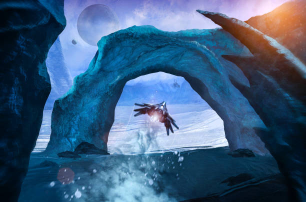 istock Spaceship and strange planet, 3D illustration 1457173337