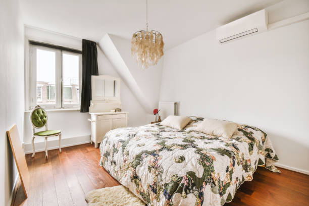 istock Light bedroom with wooden wardrobe 1457183041