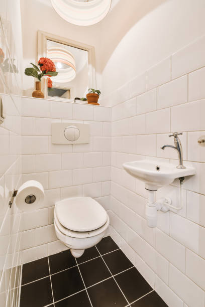 istock Narrow toilet room with minimalist design 1457183270
