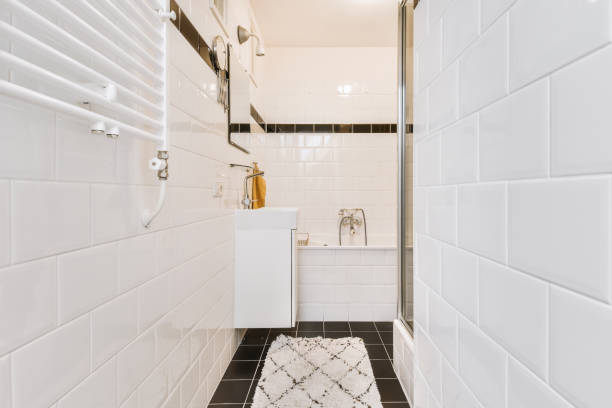 istock Sinks and bathtub near shower cabin 1457184159