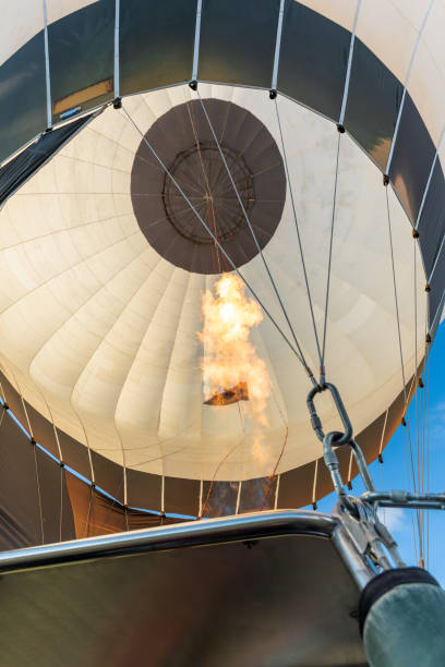 Close up of hot air balloon getting prepared for flight stock photo