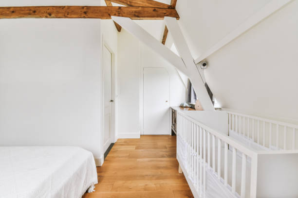 istock Light bedroom with wooden wardrobe 1457188060