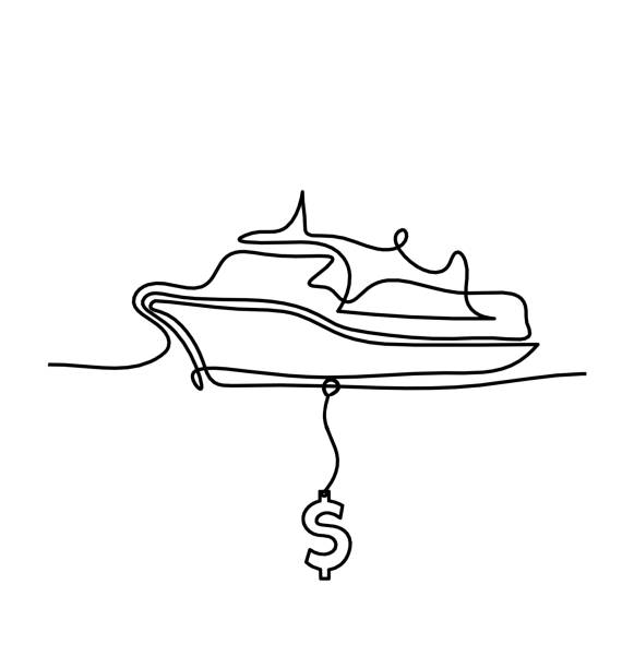 abstraktes boot mit dollar als strichzeichnung auf weißem hintergrund - bark stock-grafiken, -clipart, -cartoons und -symbole