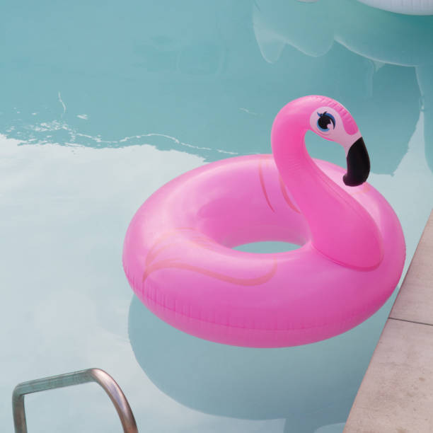 istock Pink Flamingo Inflatable Pool Floatie in Swimming Pool 1457194025