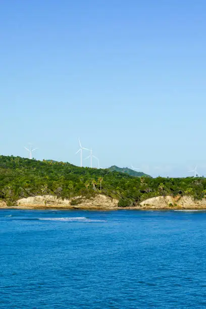 Puerto Plata Dominican Republic Island with Windmills in portrait vertical view.