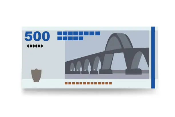 Vector illustration of Danish Krone Vector Illustration. Denmark, Greenland, Faroe Islands money set bundle banknotes. Paper money 500 Kr. Flat style. Isolated on white background. Simple minimal design.