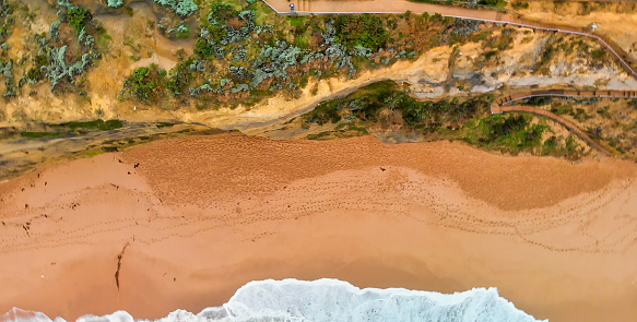 Gibson Steps, Twelve Apostles. Aerial view of beautiful australian coastline.