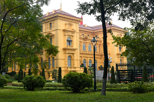 Hanoi, Vietnam, February 10 / 2017 - Presidential palace, built during the French colonial period.