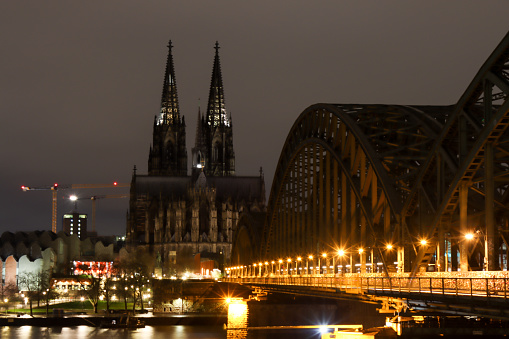 Night photose in Cologne with bridge and Cologne Cathedral