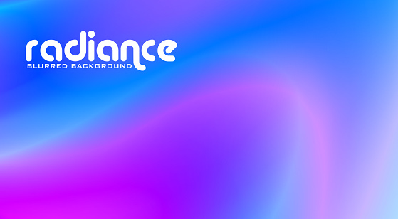 Abstract magenta and azure radiance blurred background with color transitions. Multicolor neon vector graphic pattern