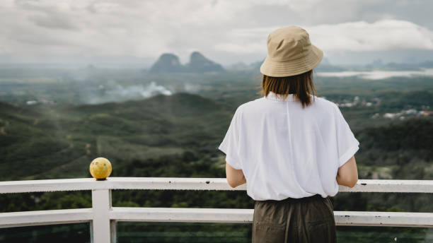 istock A young woman looking at the mountains at far 1457199677