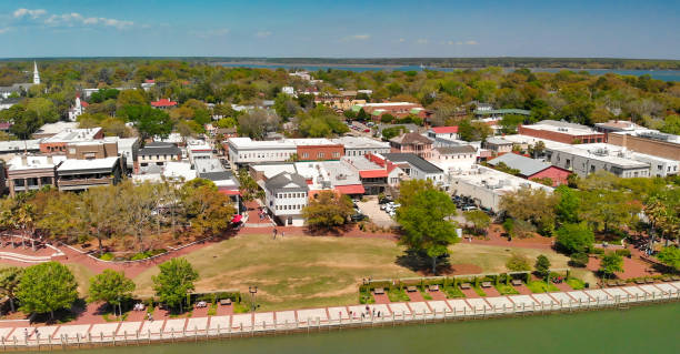 istock Charleston skyline from drone, South Carolina 1457201278