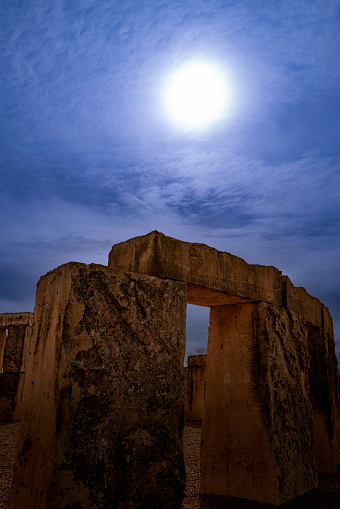 Dramatic sunrise over Stonehenge replica of the prehistoric monument in Odessa, Texas, USA