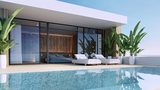 Resort swimming pool on The Palms island Dubai