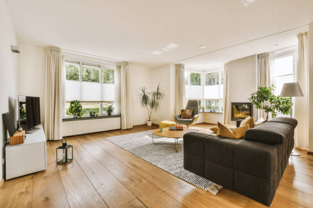 istock Studio apartment interior with wooden furniture 1457207699