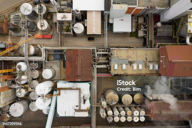 Aerial View Of Industrial Factory Paper Mill Stock Photo - Download Image Now - Paper Mill, Industrial District, High Angle View