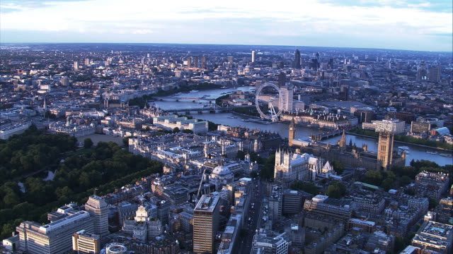 Aerial view of central London and River Thames. HD