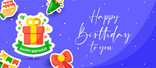 istock Happy birthday design background or banner with sticker 1457212883