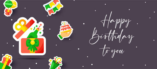 istock Happy birthday design background or banner with sticker 1457212924