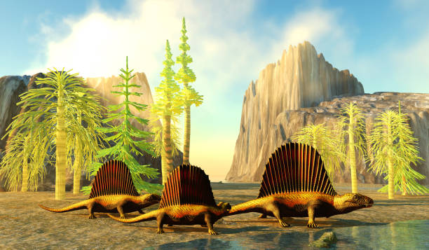 dimetrodon canyon - prehistoric antiquity foto e immagini stock