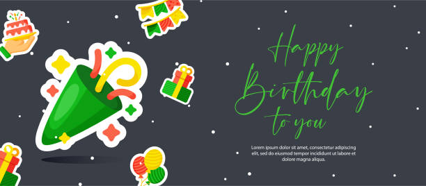 istock Happy birthday design background or banner with sticker 1457212942
