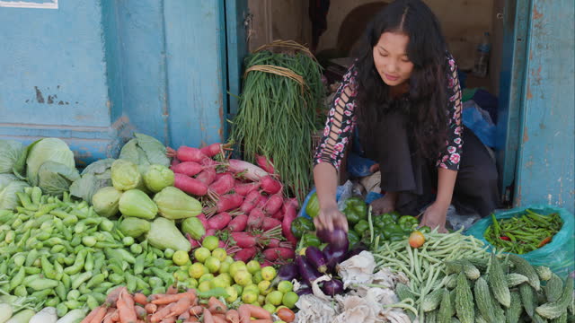 Nepali vegetable seller in Bhaktapur, near Durbar Square, Nepal