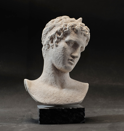 Roman marble statue of black background