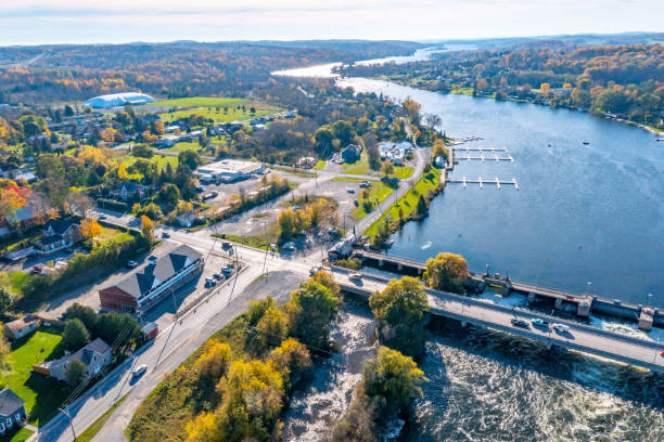 istock Aerial townscape and Trent River, Hastings, Canada 1457221621