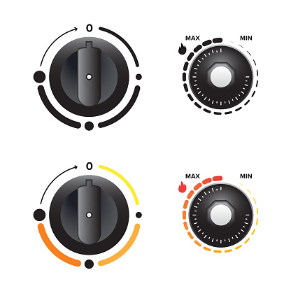 Kitchen gas stove knob switch, flame controller design, vector illustration