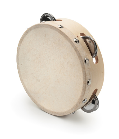 Classic wooden tambourine isolated on white