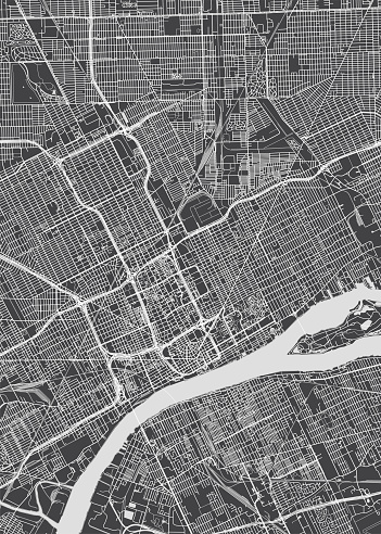 City map Detroit, monochrome detailed plan, vector illustration
