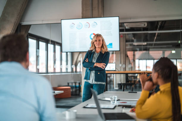 istock Diverse Team Reviews Company Progress with Female Boss 1457236753