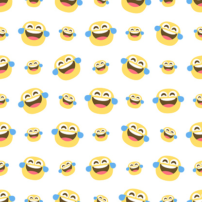 Vector illustration of a seamless pattern with happy and smiling emoticons.