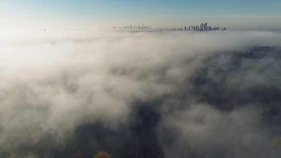 Neighborhood Of Single-Family Homes Appears As A Fog Bank Rolls Away ,Toronto Canada