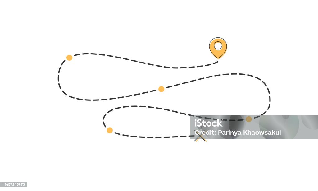 Map Line With Destination Travel Dash Line With Destination Point Pin Stock Illustration ...