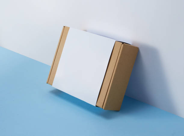 istock Cardboard box with white front cover isolated on blue background 1457251334