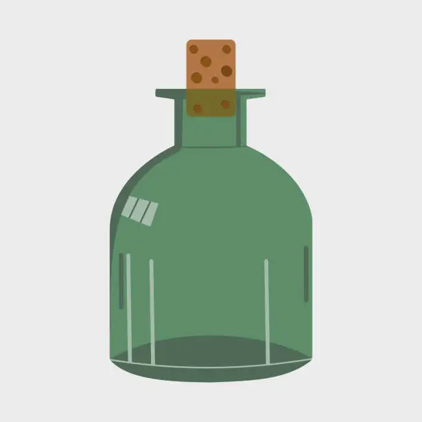 Vector illustration of Green glass bottle with cork stopper