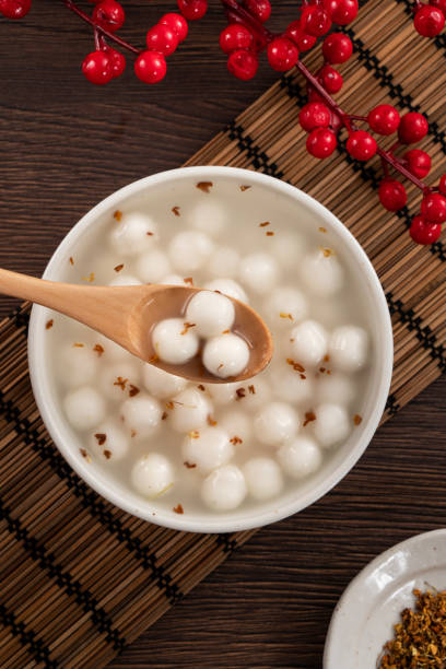 Little white tangyuan with sweet osmanthus honey and syrup soup.
