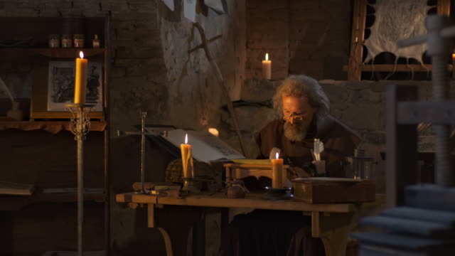 HD DOLLY: Monk Writing With A Quill Pen