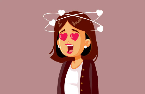 ilustrações de stock, clip art, desenhos animados e ícones de happy woman feeling in love vector cartoon illustration - eufórico