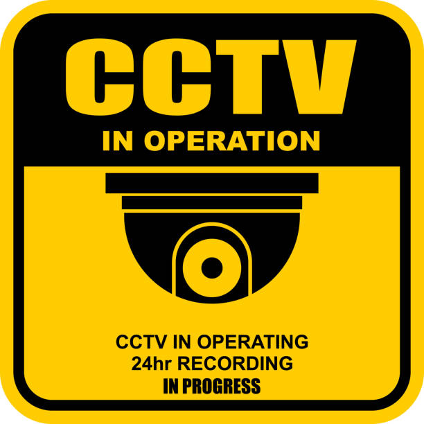 CCTV in Operation, sticker and label vector CCTV in Operation, sticker and label vector surveillance camera sign stock illustrations