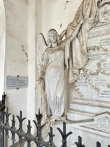 Italian grave with statue made of marble from Carrara