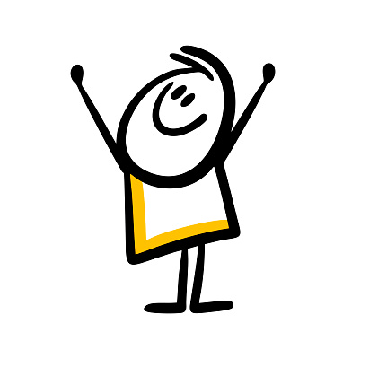 Positive little boy pulls up his arms for a hug with his parents. Vector doodle illustration of hand drawn cheerful child.