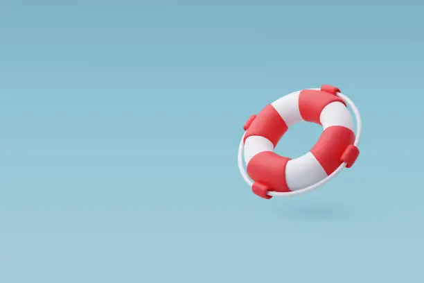 Vector illustration of 3d Vector Red and White Life Rescue, Lifebuoy. Summer Journey, Time to Travel Concept.