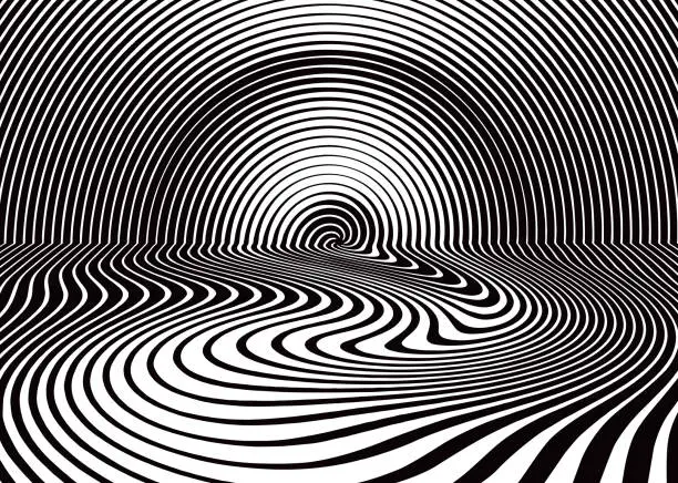 Vector illustration of Concentric circles and flowing lines background